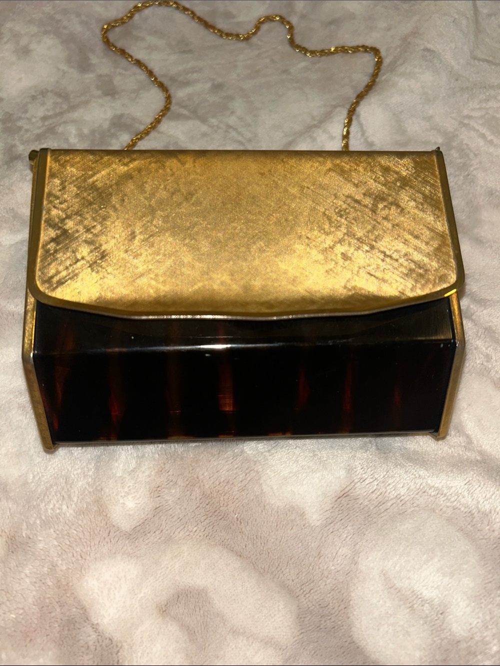 Vintage Italian Gold and Tortoiseshell Chain-Handle Evening Bag